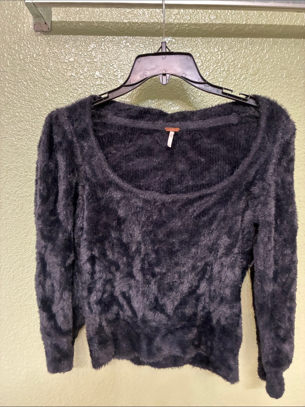 Free People Black Fuzzy Scoop Neck Sweater